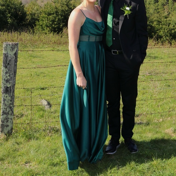 Next / Up Forest Green Satin Corset Formal Dress - Picture 1 of 5